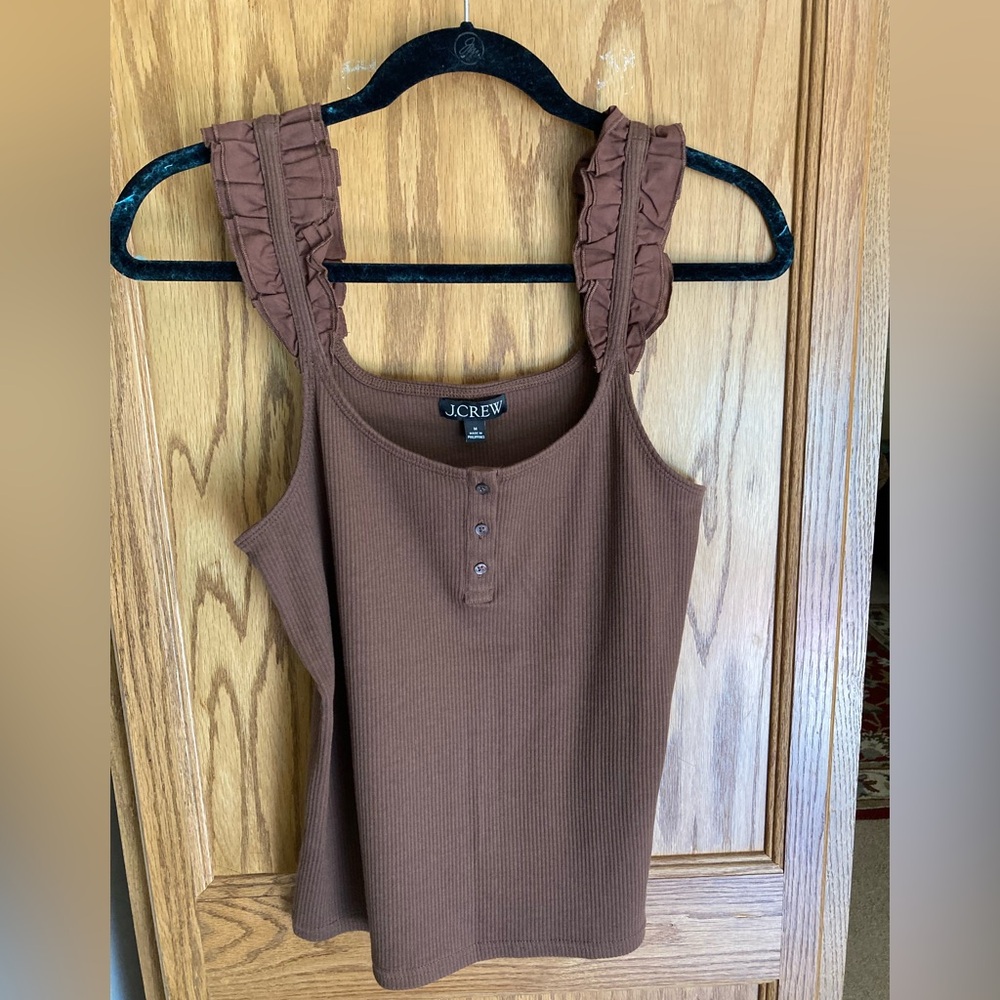 J. Crew Chocolate Ruffle Strap Tank Top